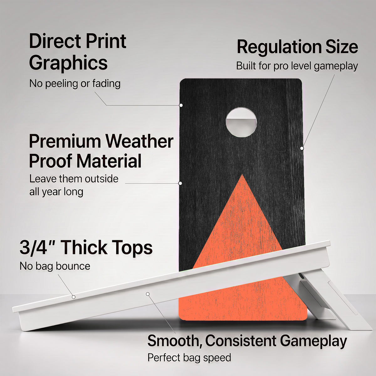 Wood Grain With Orange Weather Proof Cornhole Boards
