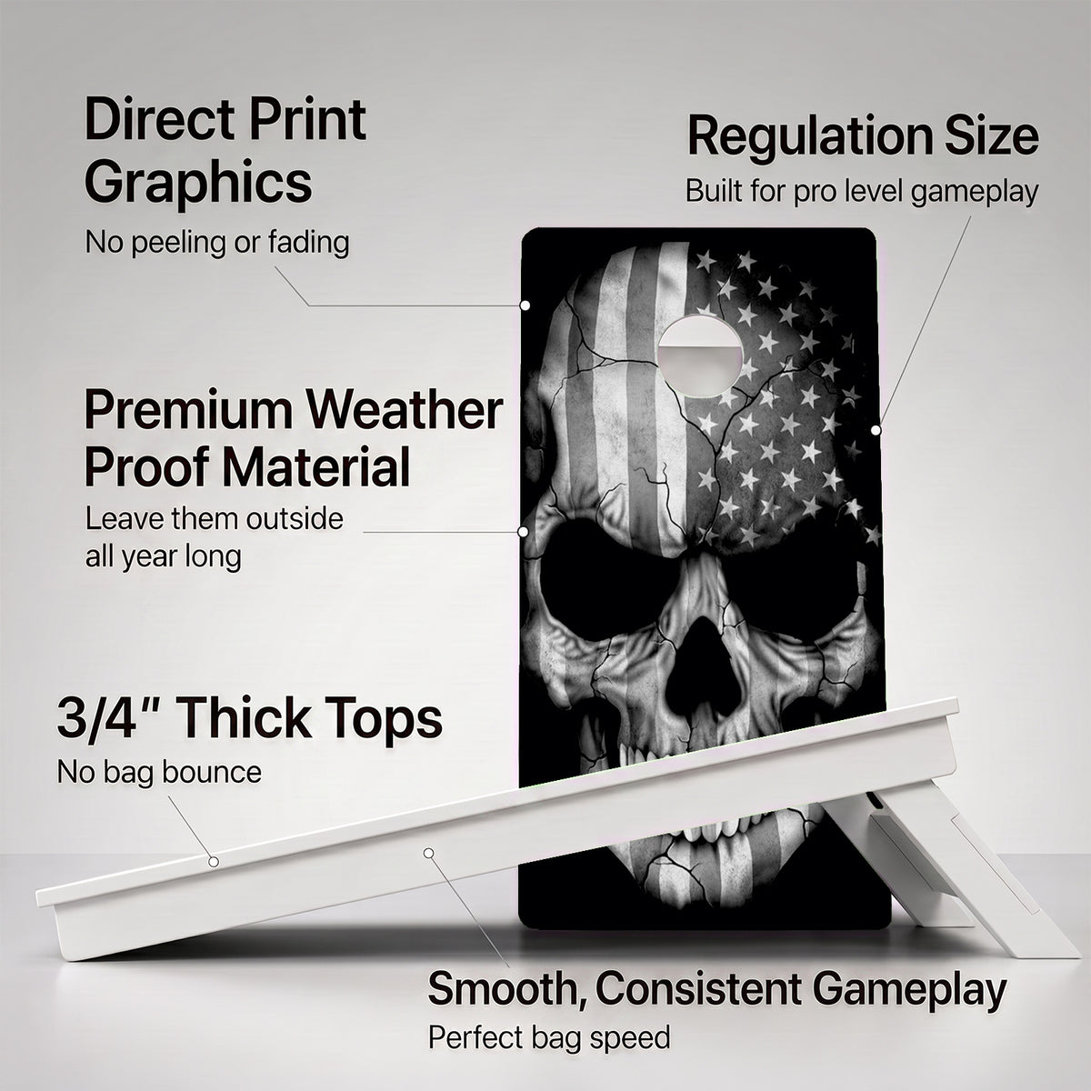 American Grey Skull Weather Proof Cornhole Boards