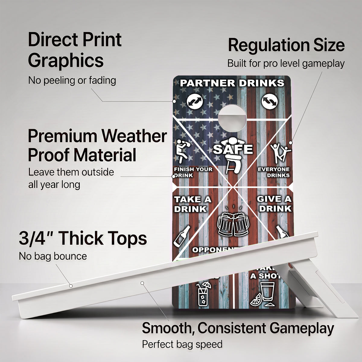 American Flag Drinking Game Weather Proof Cornhole Boards