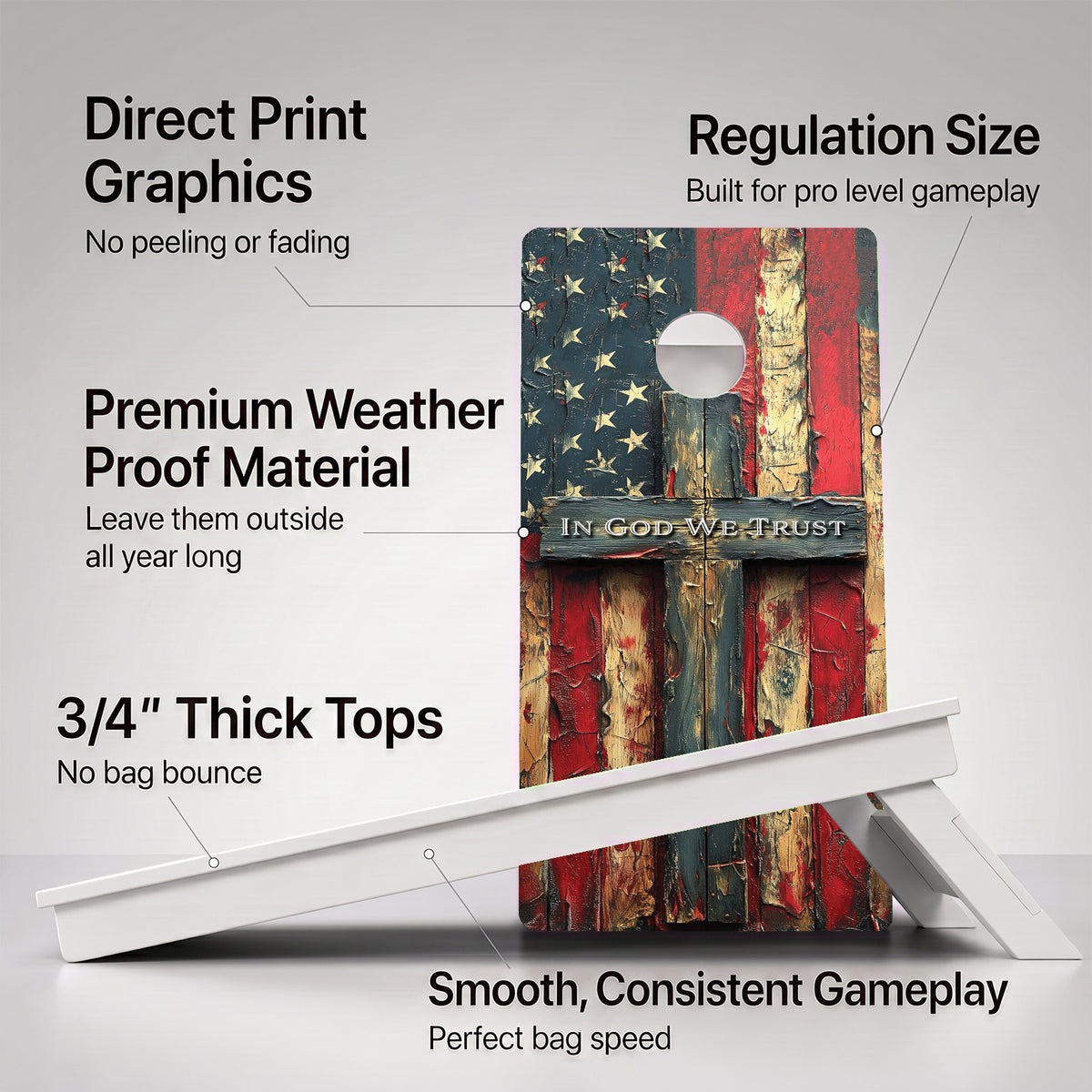 American Flag Cross Weather Proof Cornhole Boards