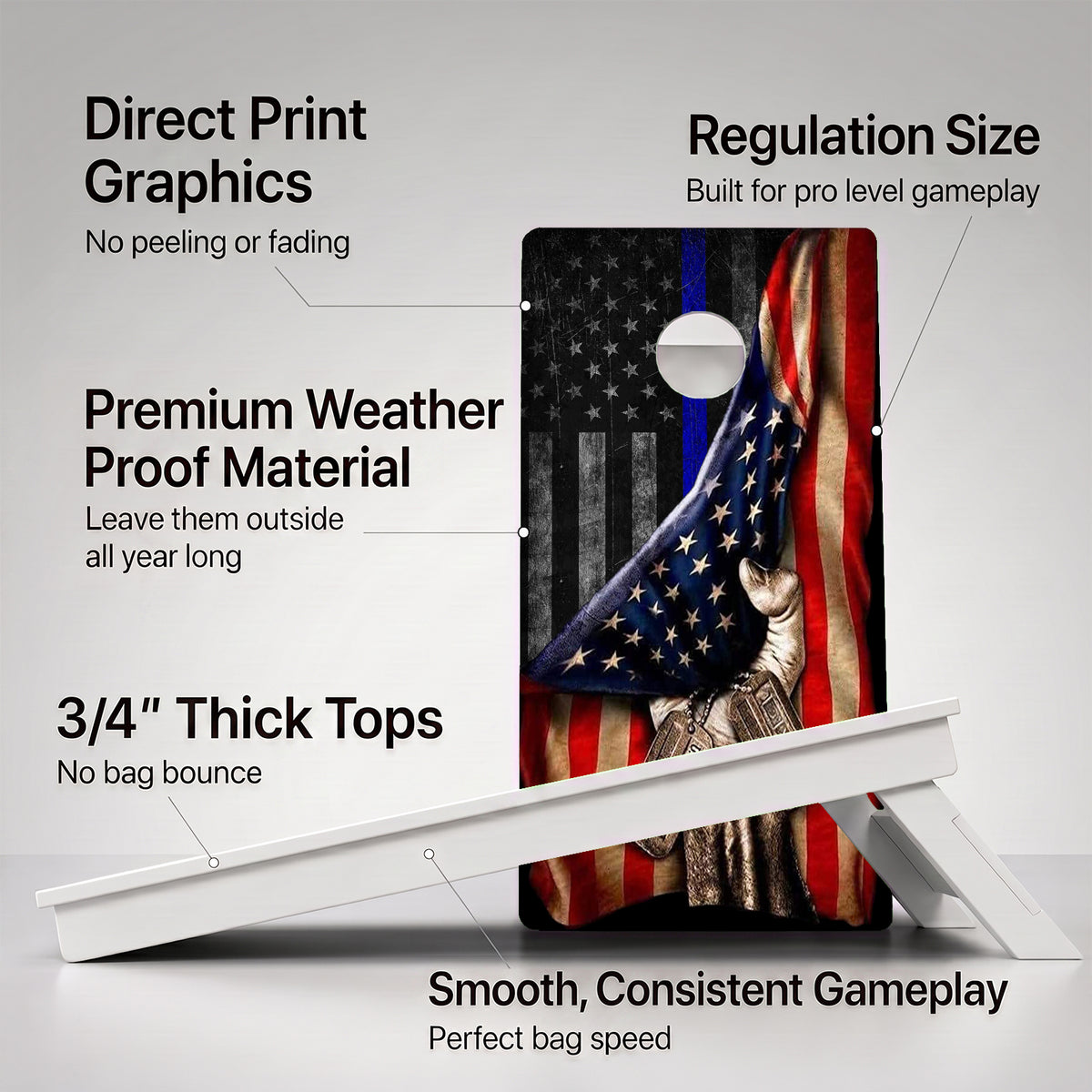 Pulled Blue Line American Flag Weather Proof Cornhole Boards