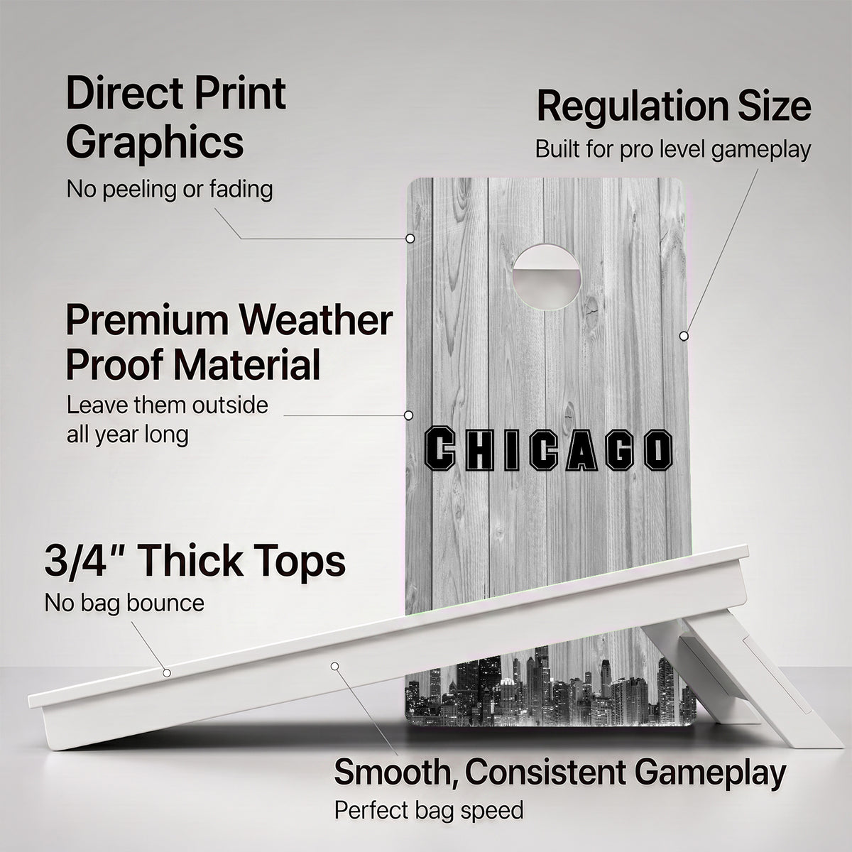 Chicago Black & White City Baseball Weather Proof Cornhole Boards