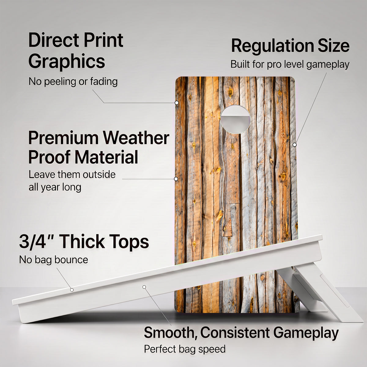 Bark Wood Grain Weather Proof Cornhole Boards