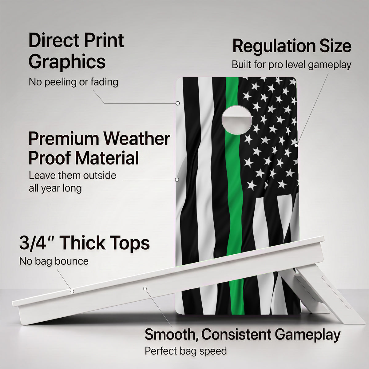 Military Line American Flag Weather Proof Cornhole Boards