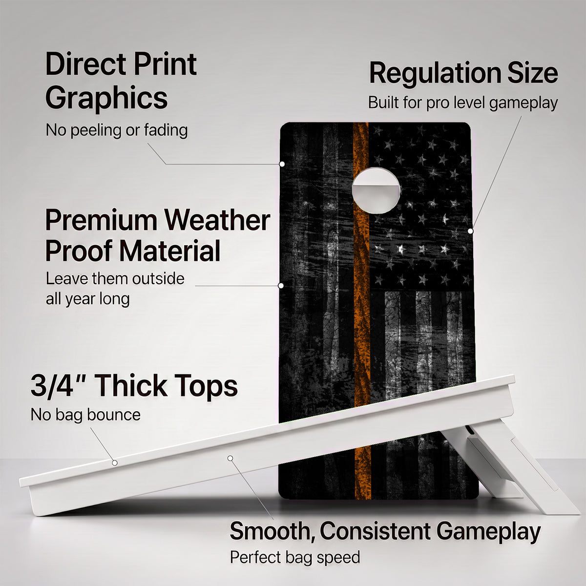 Thin Orange Line Flag Weather Proof Cornhole Boards