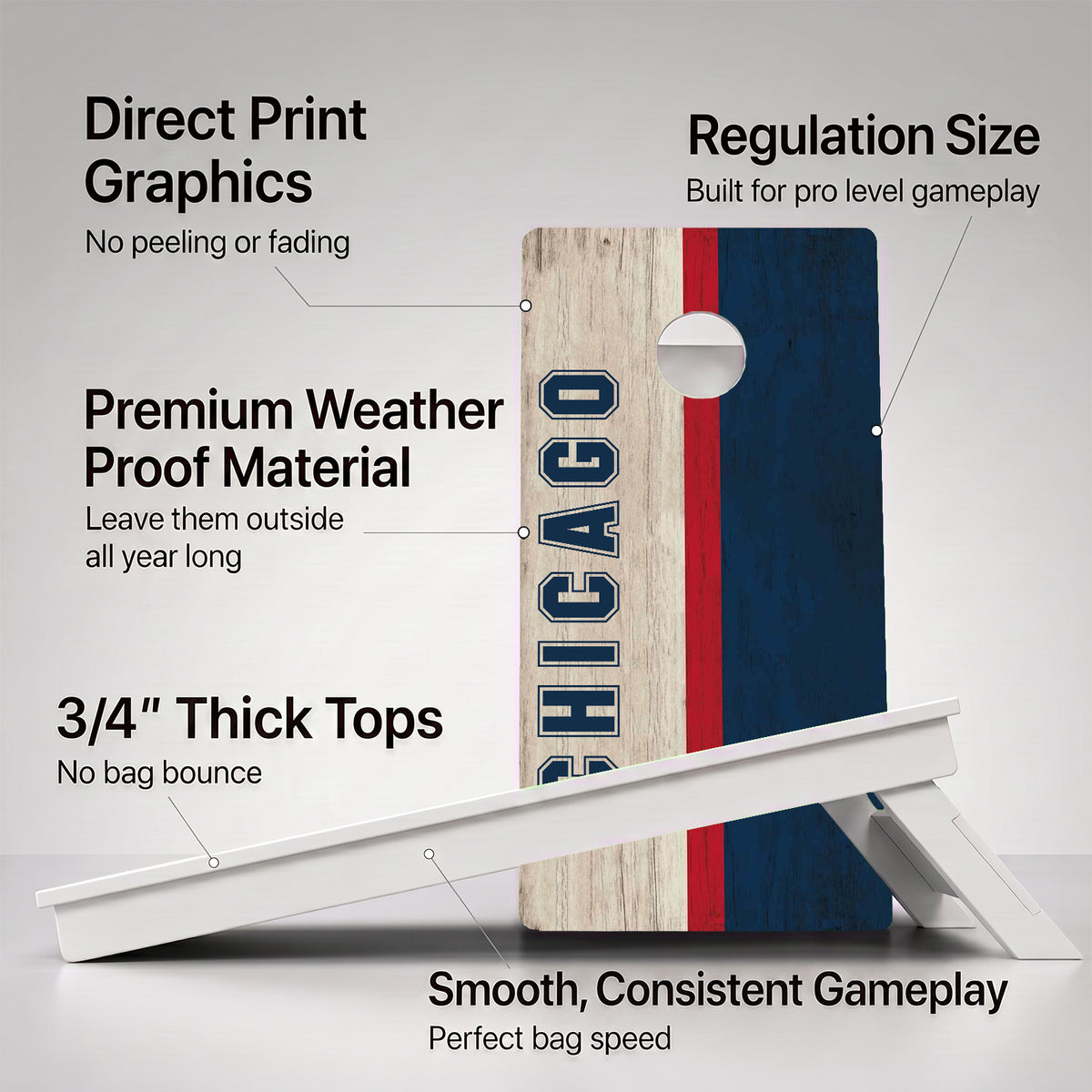 Chicago Baseball Red White & Blue Weather Proof Cornhole Boards