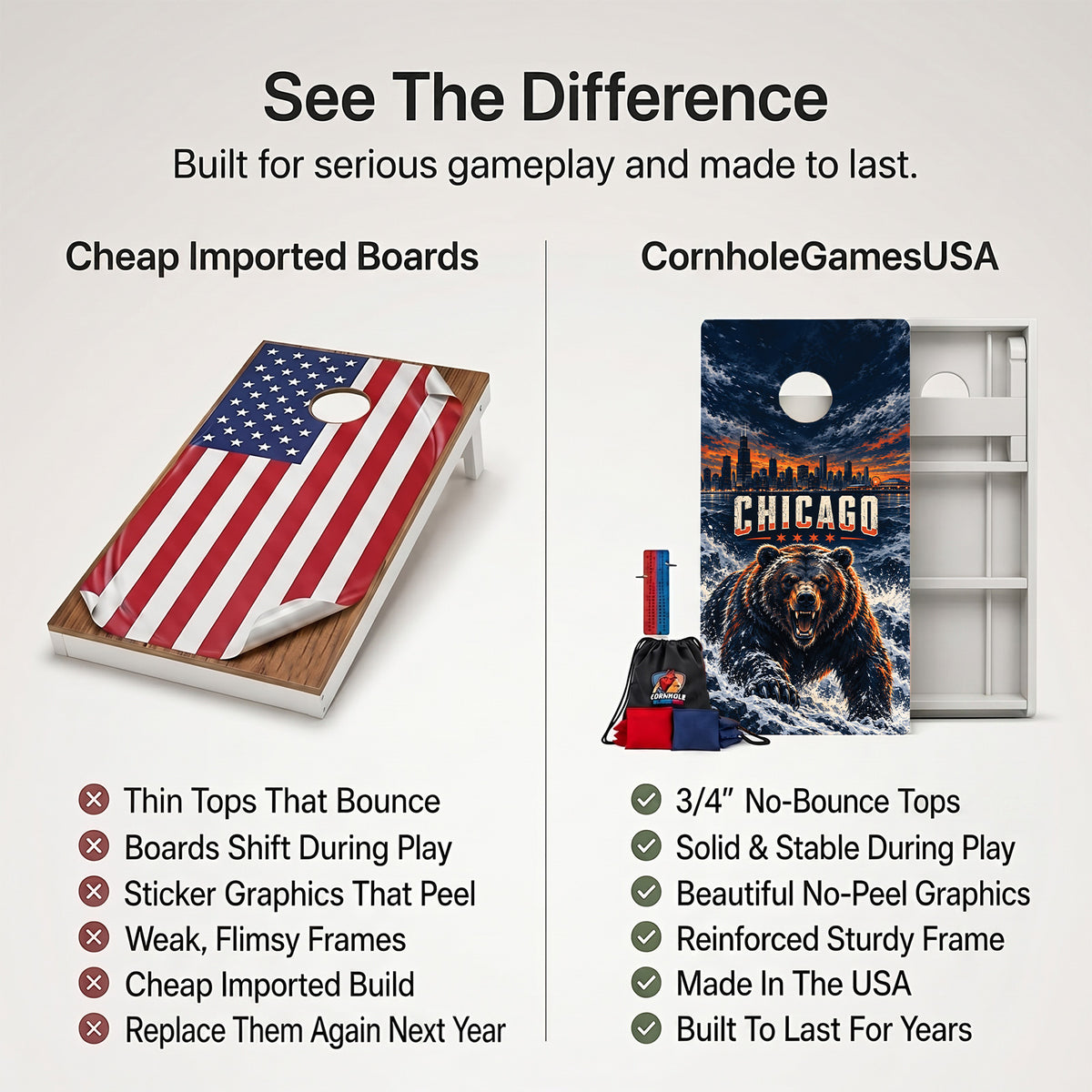 Chicago Football Weather Proof Cornhole Boards