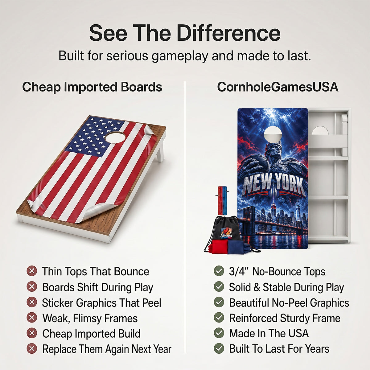 New York Brooklyn Bridge Football Weather Proof Cornhole Boards
