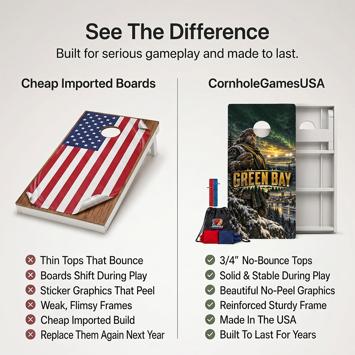 Green Bay Football Weather Proof Cornhole Boards
