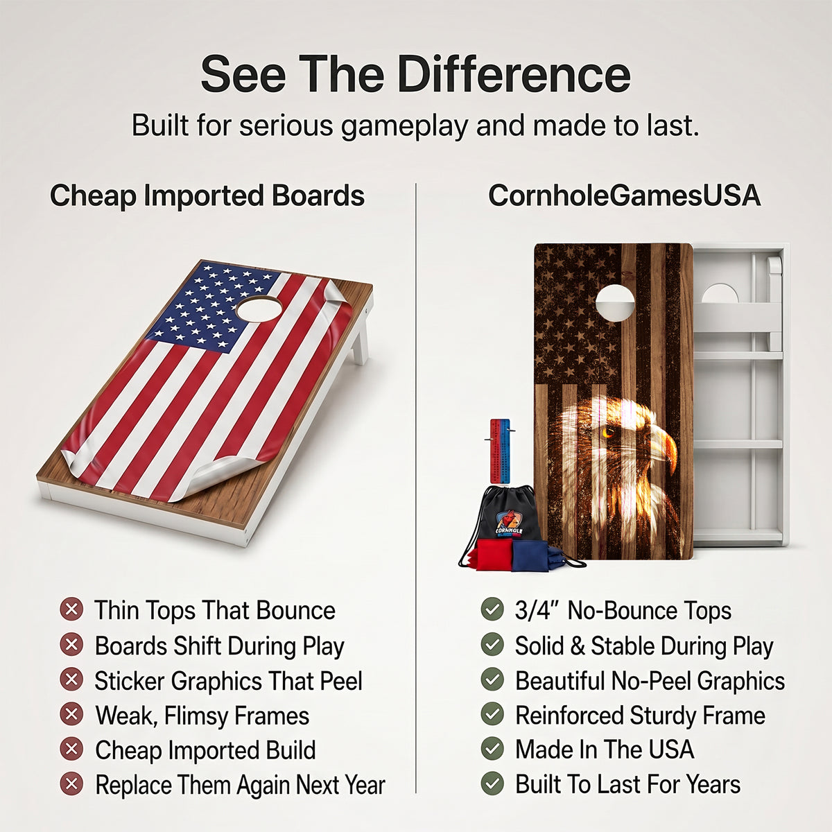 Faded Bald Eagle American Flag Weather Proof Cornhole Boards