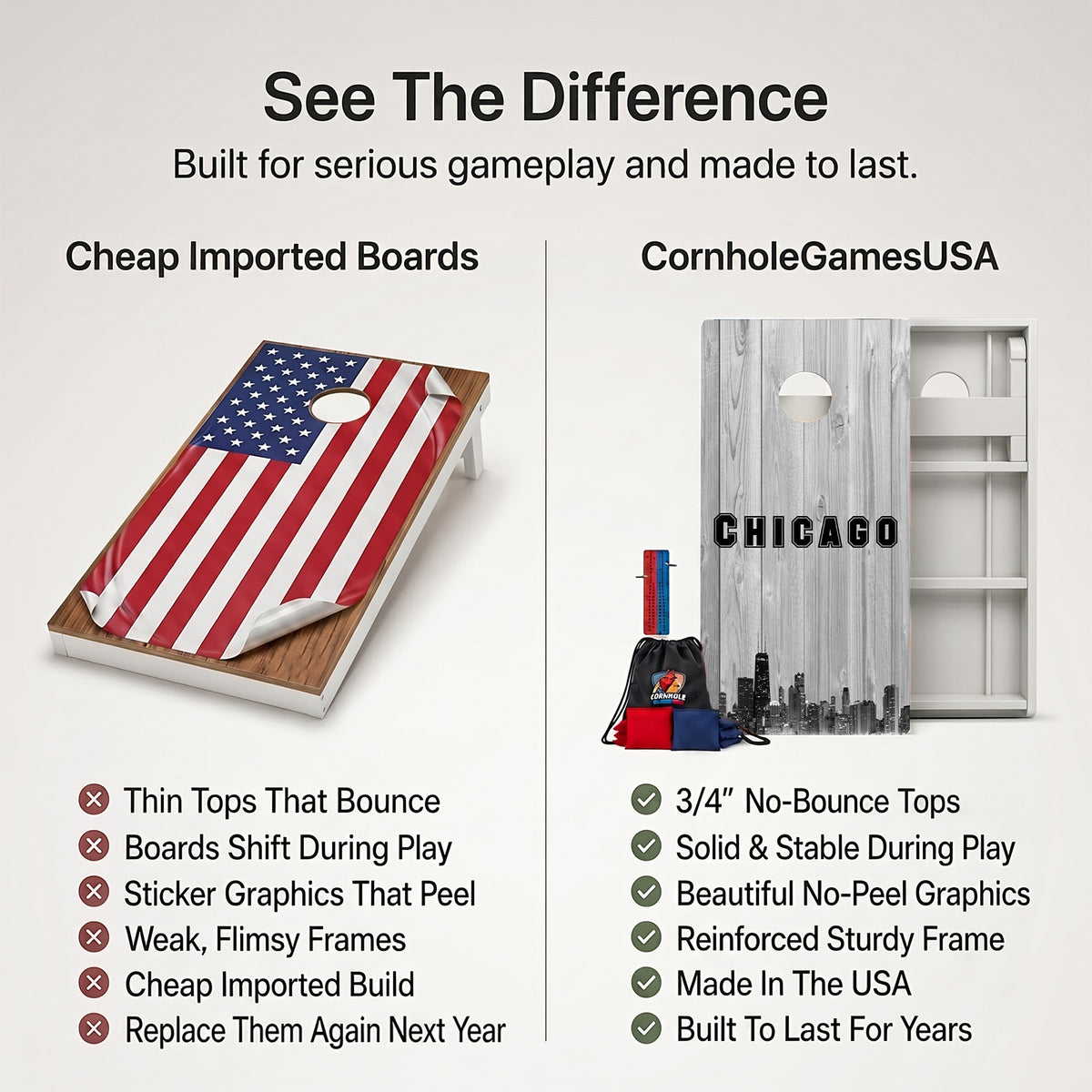 Chicago Black & White City Baseball Weather Proof Cornhole Boards