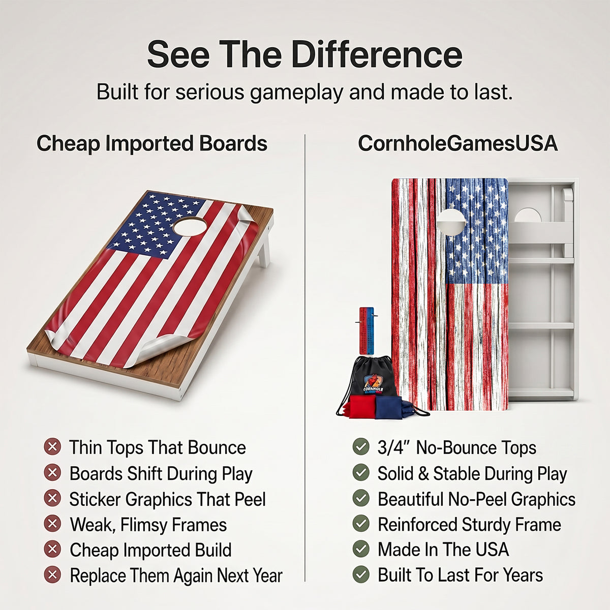 Rustic Wood American Flag Weather Proof Cornhole Boards