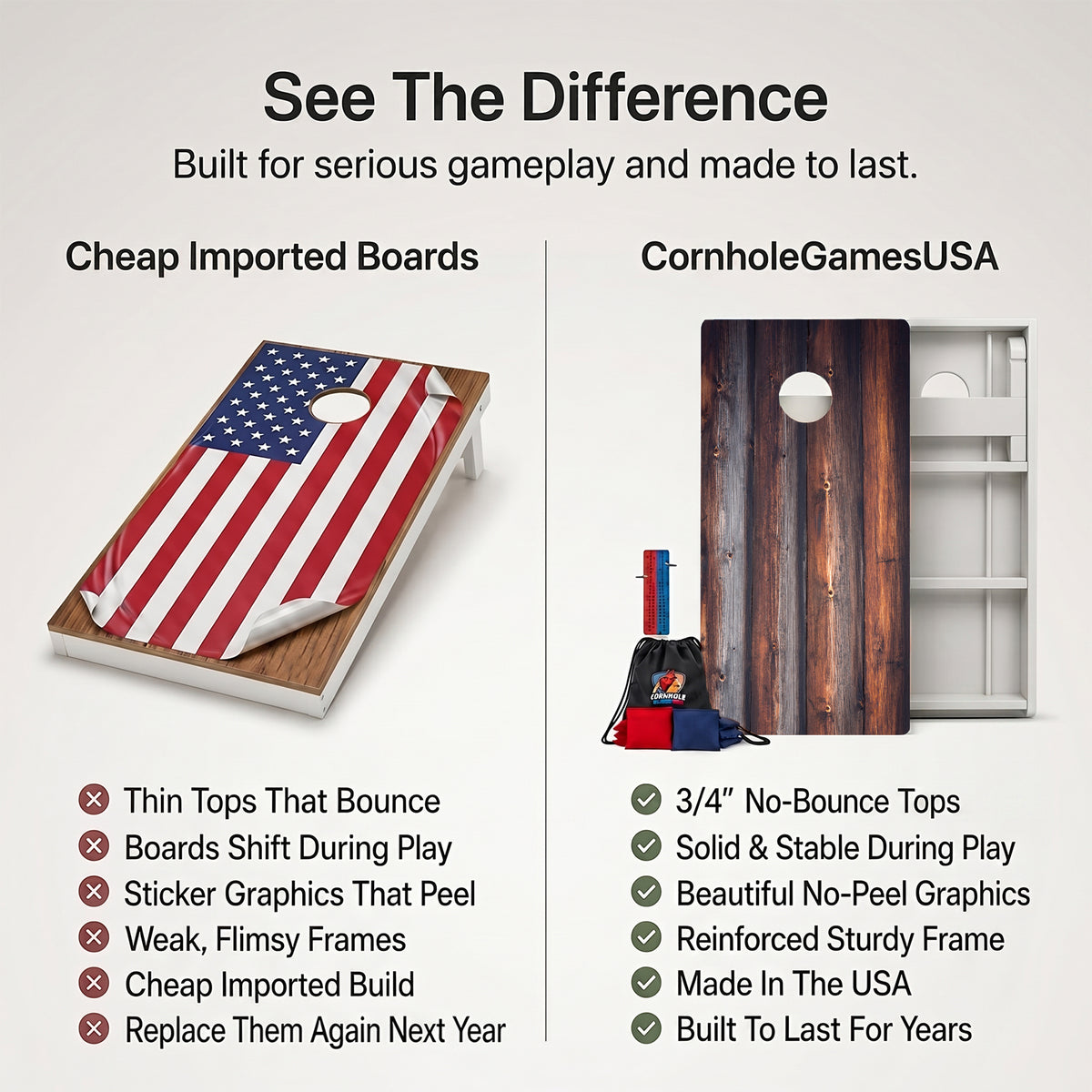 Wood Grain Weather Proof Cornhole Boards