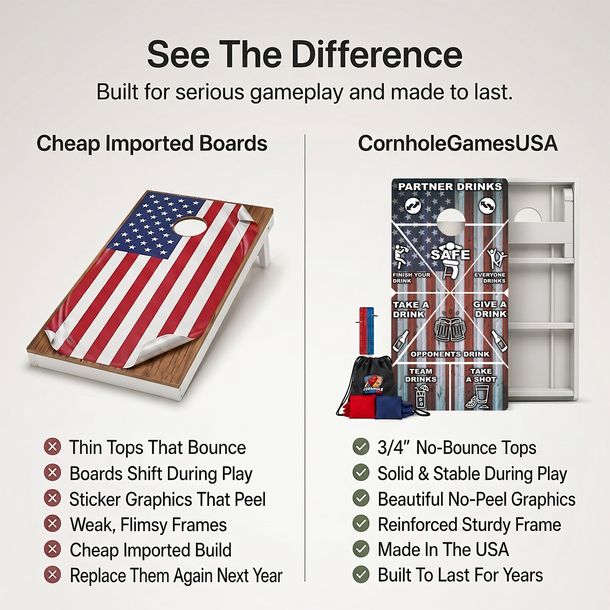 American Flag Drinking Game Weather Proof Cornhole Boards