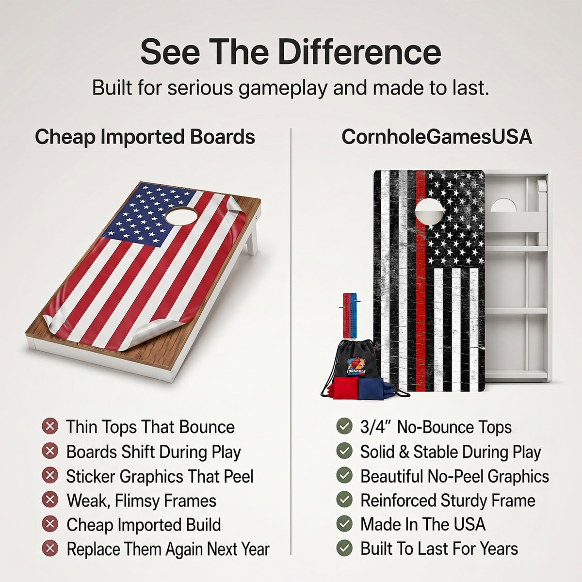 Rustic Red Line Weather Proof Cornhole Boards
