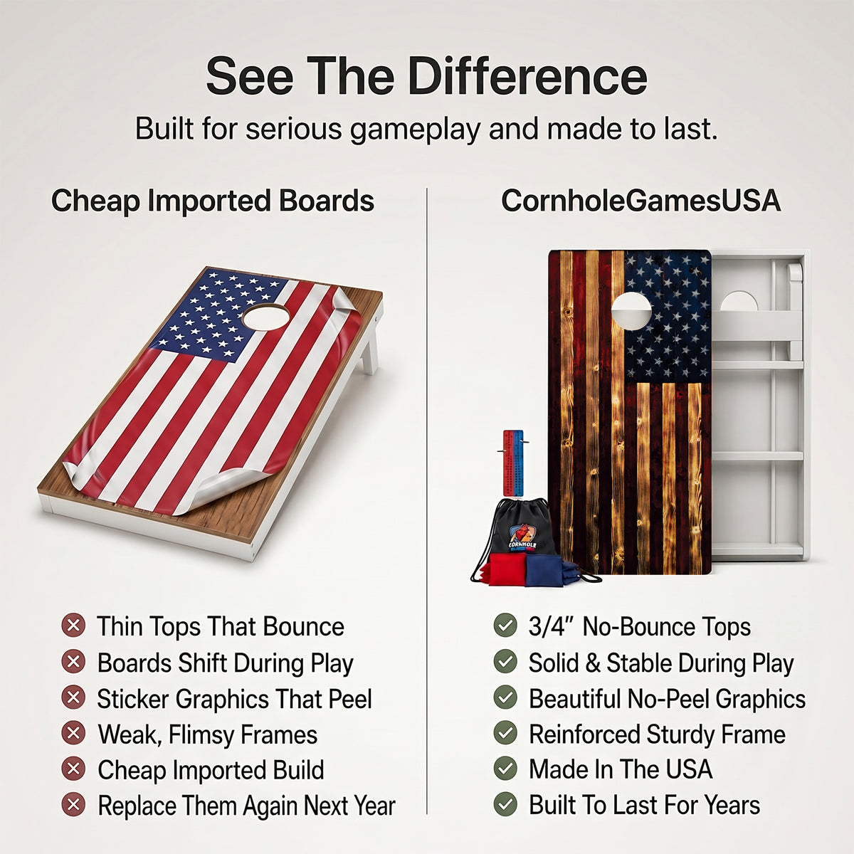 Rustic American Flag Weather Proof Cornhole Boards