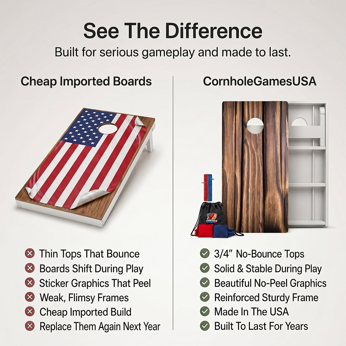 Thick Wood Grain Weather Proof Cornhole Boards