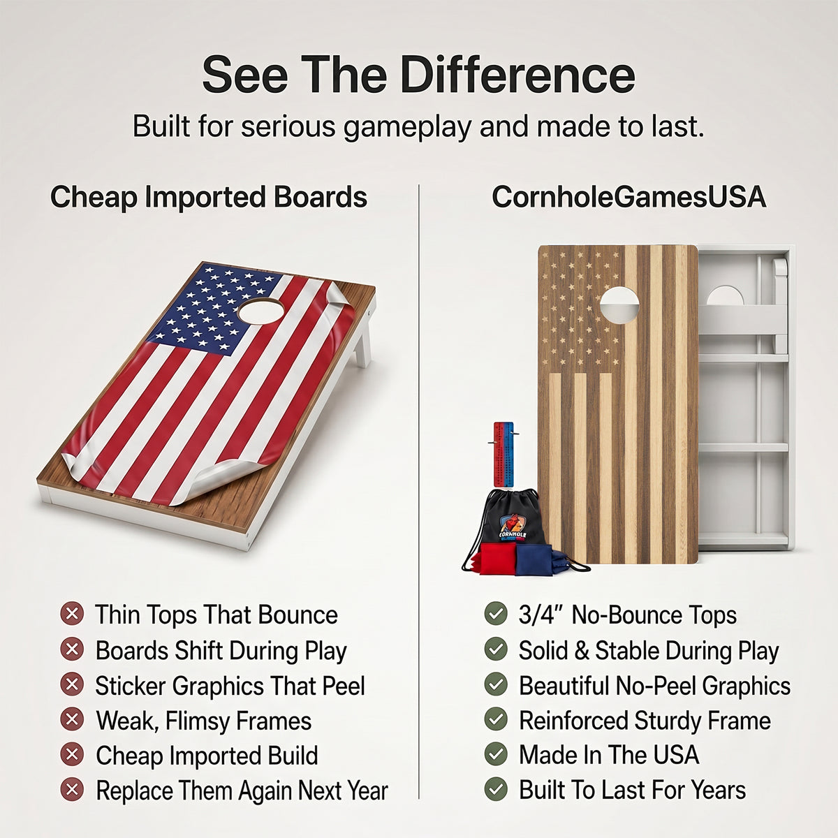 Wood American Flag Weather Proof Cornhole Boards