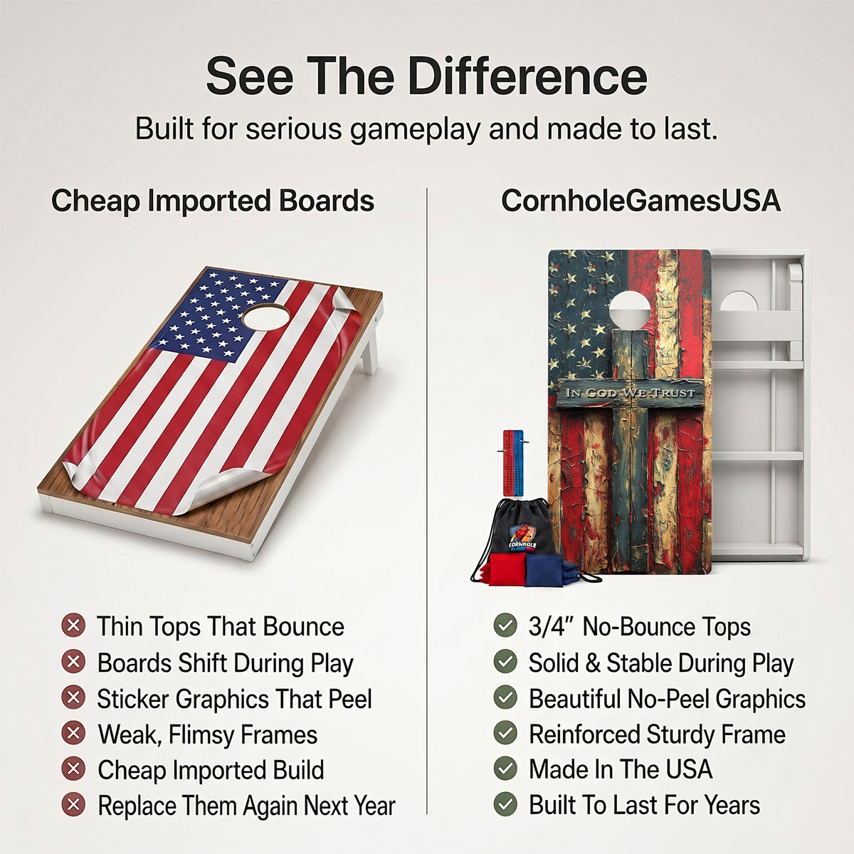 American Flag Cross Weather Proof Cornhole Boards
