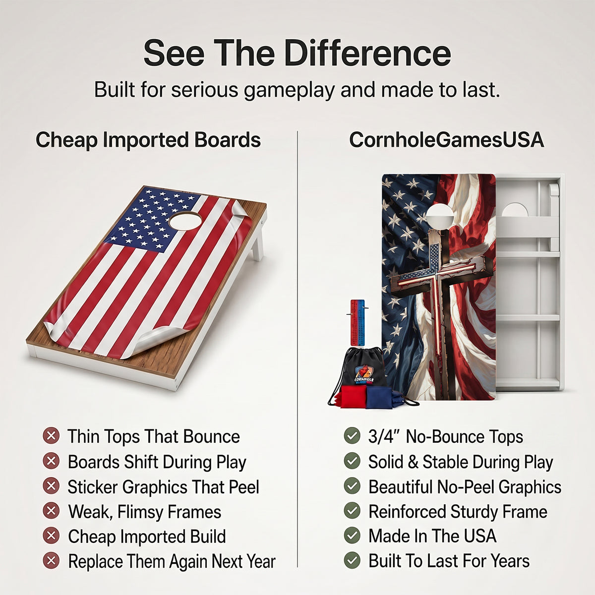 American Flag Cross Weather Proof Cornhole Boards