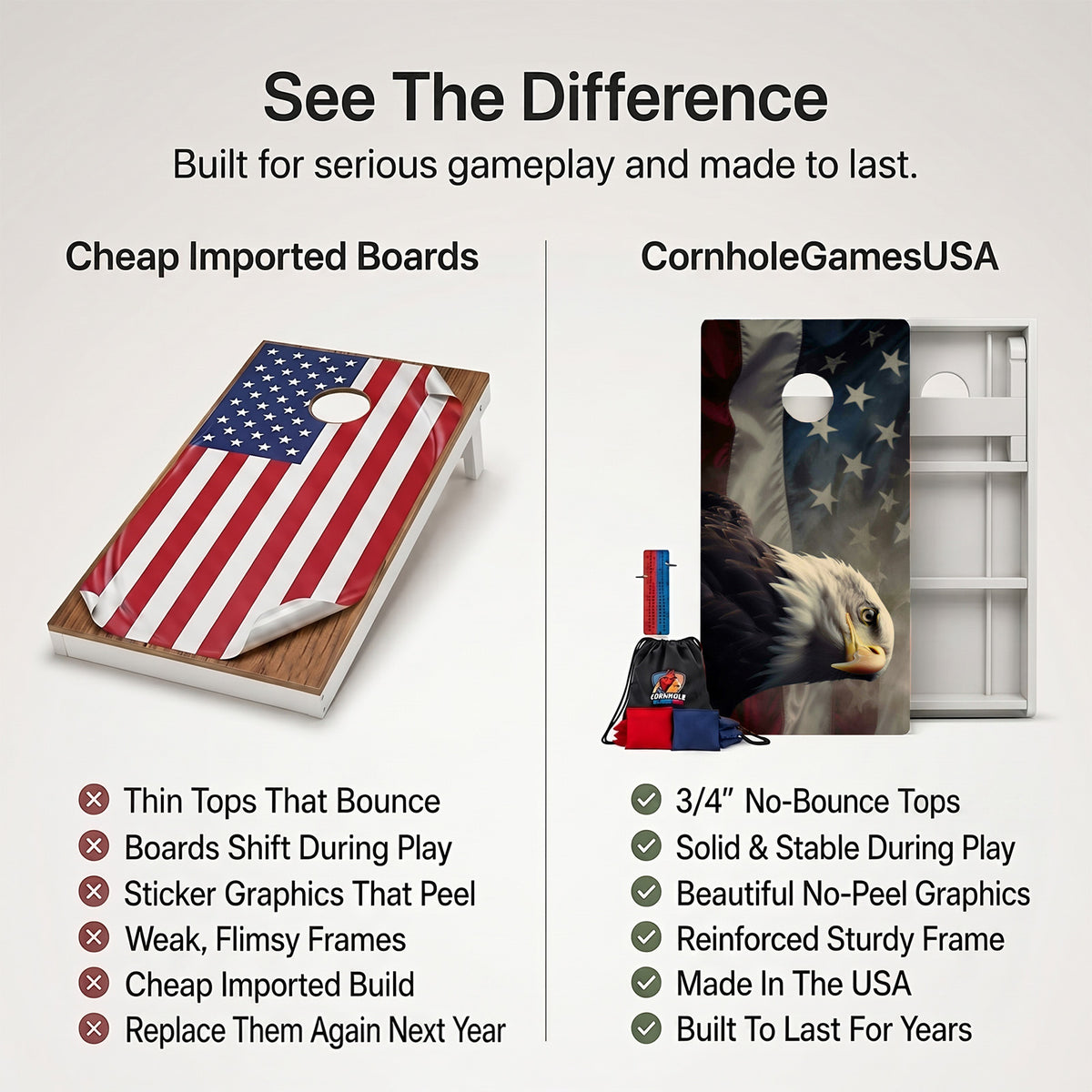 Bald Eagle American Flag Weather Proof Cornhole Boards