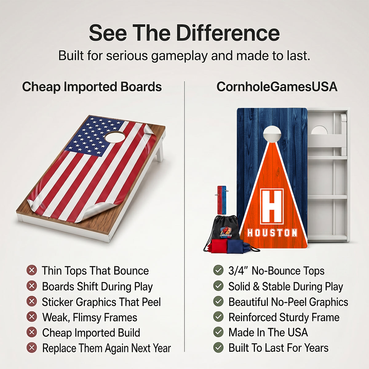 Houston Baseball Weather Proof Cornhole Boards