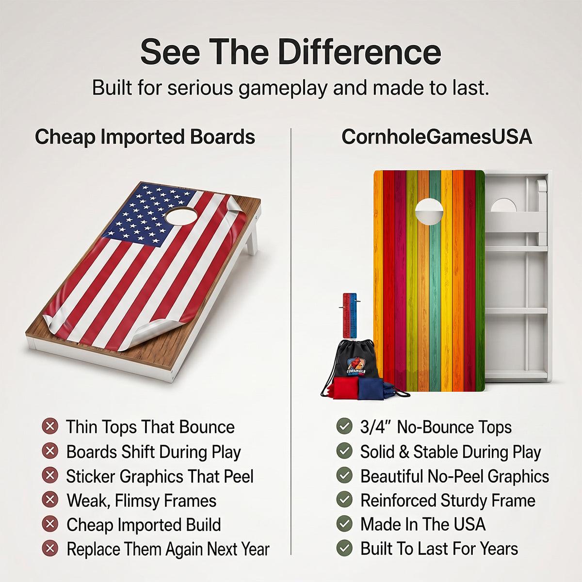 Wood Grain Colors Weather Proof Cornhole Boards