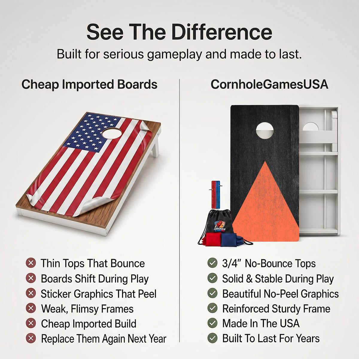 Wood Grain With Orange Weather Proof Cornhole Boards