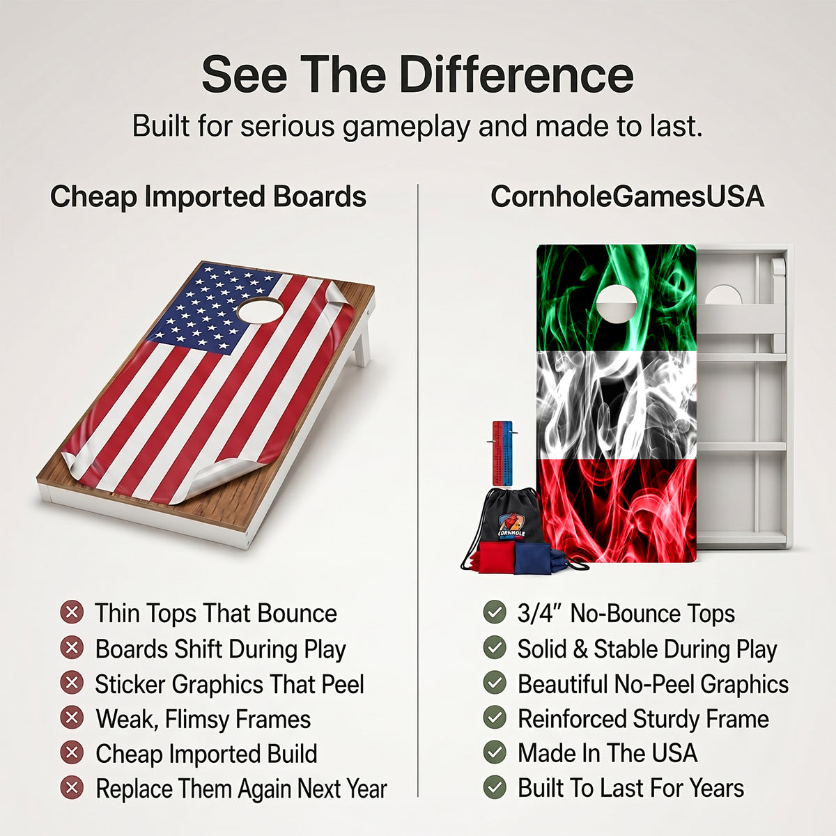 Italy Flag Weather Proof Cornhole Boards